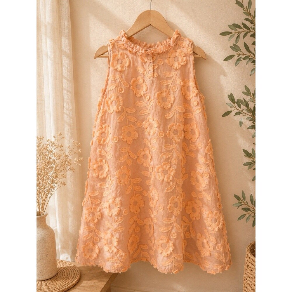 Janie and Jack Girls Peach Orange 3D Floral Applique Halter Dress Size 7 EUC